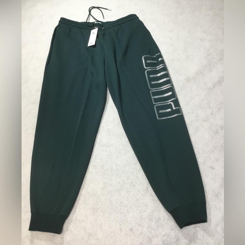 Puma Women Forest Green Logo Joggers SZ XL